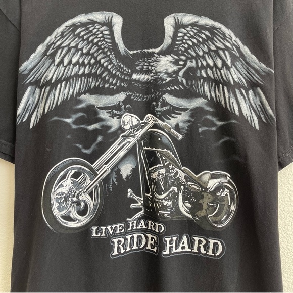NATIONAL HERITAGE Vintage Black Live Hard Ride Hard Eagle Motorcycle Graphic Tee - Picture 4 of 8